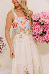 Lovely Blooms Floral Eyelet Midi Dress