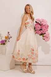Lovely Blooms Floral Eyelet Midi Dress
