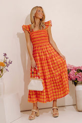 Sunburst Chic Gingham Midi Dress