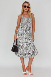 Honey Shirred Frill Midi Dress White/Black