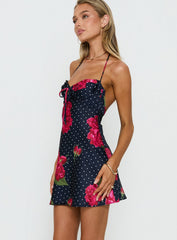 Avabelle Halter Mini Dress Black Floral