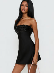 Kaylanie Strapless Sequin Mini Dress Black
