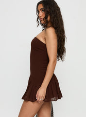 Hadlea Strapless Asymmetrical Mini Dress Brown