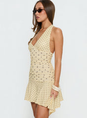 Mariellen Halter Mini Dress Yellow Polka Dot