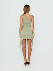 Family Ties Ruched One Shoulder Mini Dress Green