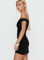 Parisia Off Shoulder Lace Mini Dress Black