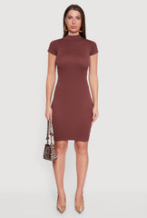 Short Sleeve Mock Neck Bodycon Dress