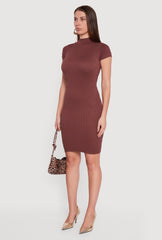Short Sleeve Mock Neck Bodycon Dress