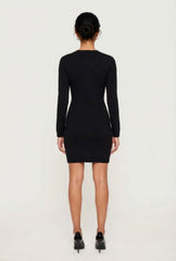 Textured Knit Button Detail Long Sleeve Sweater Dress