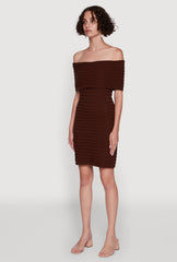Rib Knit Fold Over Off the Shoulder Mini Dress