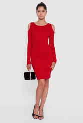 Lurex Rib Knit Cold Shoulder Dress