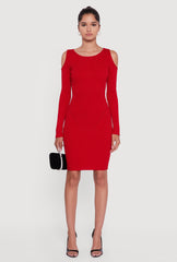 Lurex Rib Knit Cold Shoulder Dress