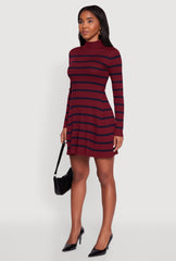Rib Knit Striped Long Sleeve Sweater Dress