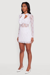 Floral Lace Tie Front Studded Keyhole Detail Micro Dress