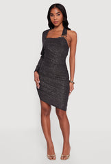 Glitter One Shoulder Halter Dress with Metallic Detail