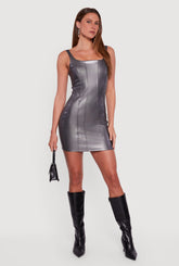 Faux Leather Square Neck Corset Tank Dress