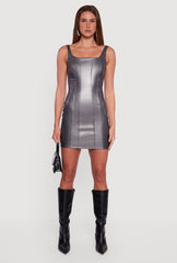 Faux Leather Square Neck Corset Tank Dress
