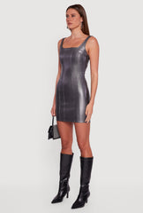 Faux Leather Square Neck Corset Tank Dress