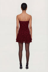 Leopard Velvet Burnout Strapless Tiered Mini Dress