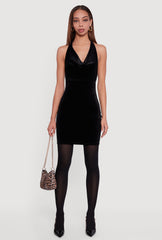 Velvet Halter Neck Mini Dress