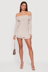 Ruched Fold Over Off the Shoulder Tiered Skater Dress