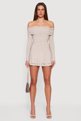Ruched Fold Over Off the Shoulder Tiered Skater Dress
