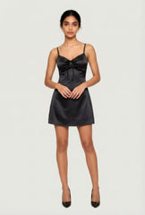 Satin Bow Front V-Neck Mini Dress