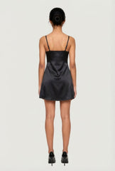 Satin Bow Front V-Neck Mini Dress