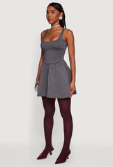Scuba Square Neck Open Back Corset Skater Dress