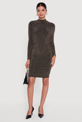 Lurex Long Sleeve Side Ruched Dress with Rhinestones