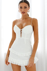 Hemingway Criss-Cross Bust Frill Trim Dress Floral Print White
