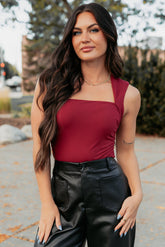 Burning Slow Sleeveless Square Neck Bodysuit (Ruby)