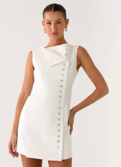 Golden Touch Cotton Mini Dress - White