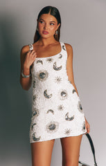 Lets Go Mini Dress ~ White Celestial Sequins