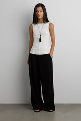 LINEN BLEND HIGH NECKLINE SLEEVELESS TOP