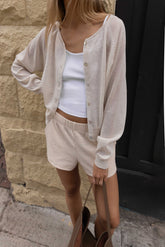 LINEN BLEND BUTTON-UP CARDIGAN