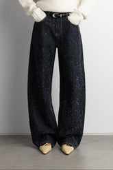 MID-RISE BARREL LEG BOUCLE TEXTURED JEAN