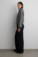 MID-RISE BARREL LEG BOUCLE TEXTURED JEAN