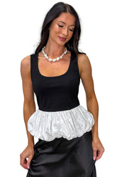 Easy Energy Contrast Peplum Bubble Hem Tank Top (Black)
