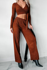 Following My Intuition Crinkled Plisse Wrap Top & Pants Set (Ancora Red)