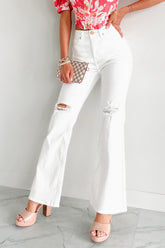 Maureen Special A High Rise Distressed Flare Jeans (White)