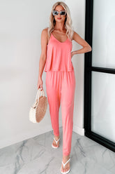 Fields Of Fancies Sleeveless Slim Leg Jumpsuit (Coral)