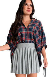 Bijou Plaid Oversized Button-Down Shirt (Navy)