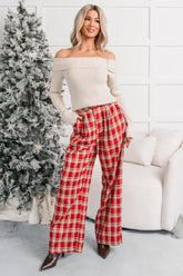 Festive Fun Plaid Wide Leg Pants (Red/Multi)
