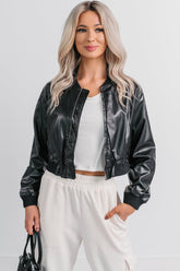 Crown Moment Faux Leather Crop Jacket (Black)