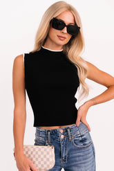 Gonna Go Far Contrast Trim Sleeveless Top (Black/Cream)