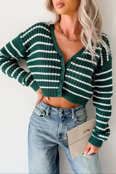 Relax & Flow Striped V Neck Cardigan Top (Dark Green/White)