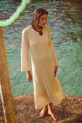 Cream Pointelle Knit Colby Midi Dress