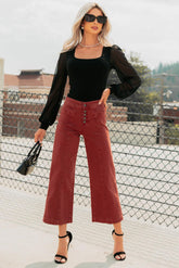 Frances Wide Leg Cropped Mica Denim Jeans (Dark Red)
