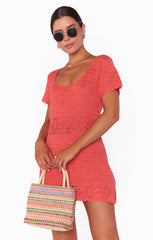 Destination Mini Dress ~ Coral Crochet